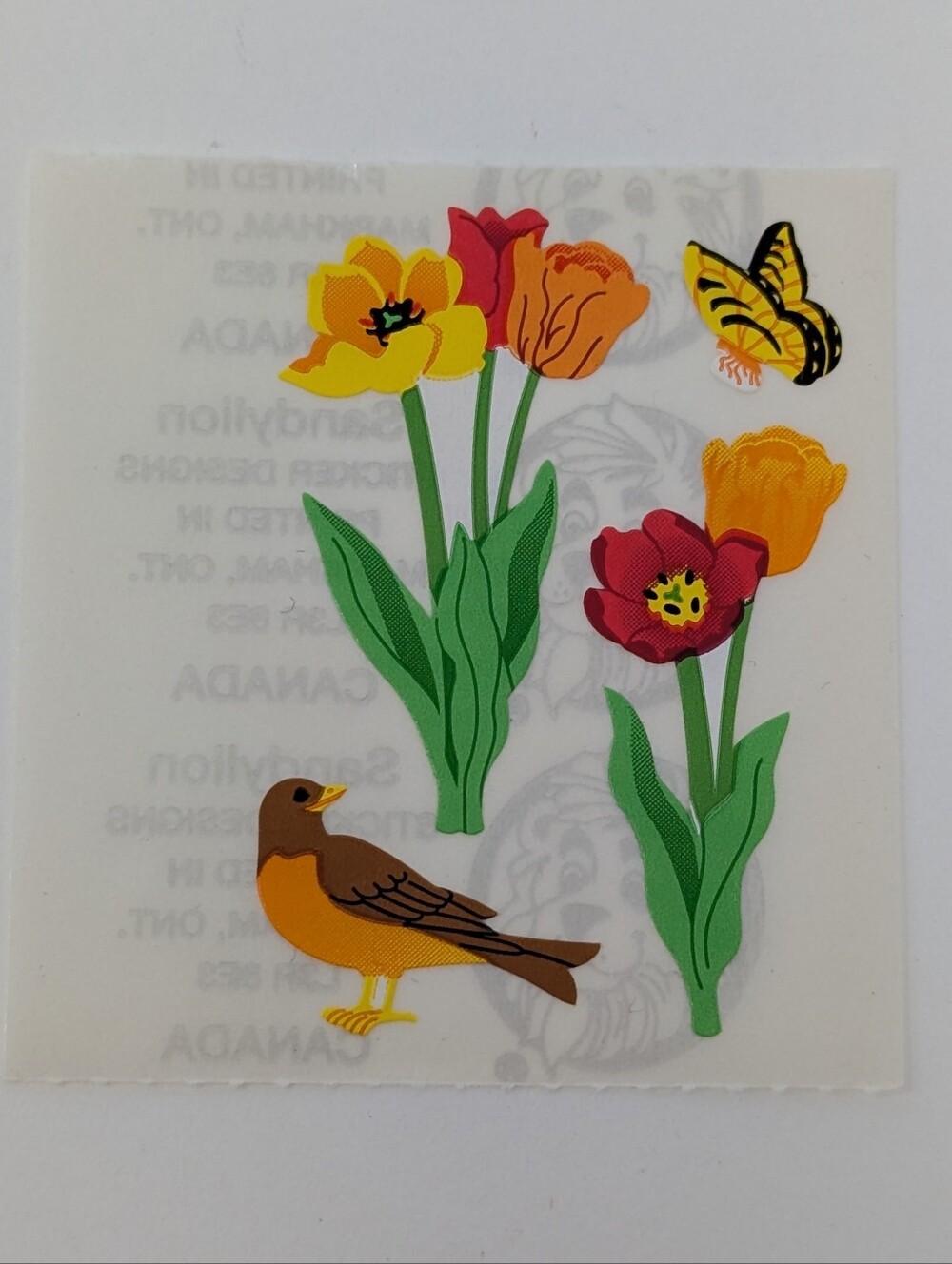 Sandylion Stickers Vintage Robin Bird Tulips Not Complete Sheet